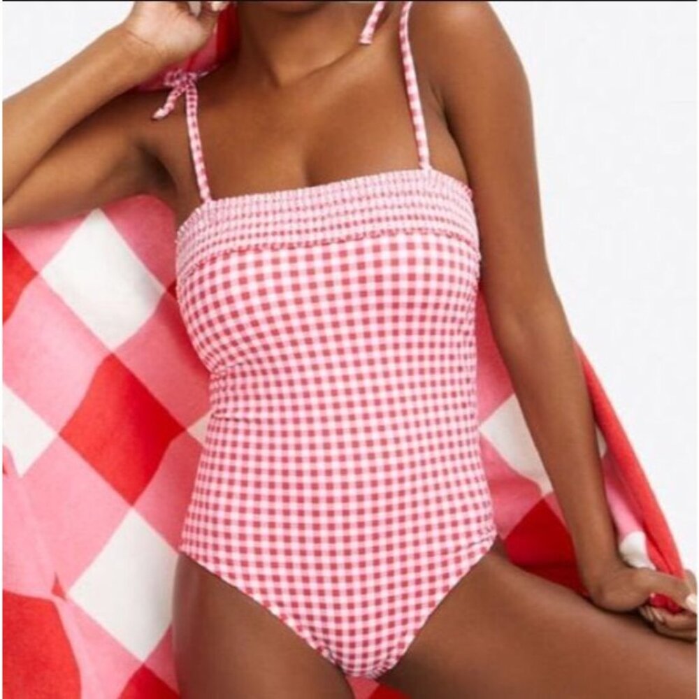 NEW Draper James Lands End Womens Plus 22W Pink White Gingham One Piece Swimsuit